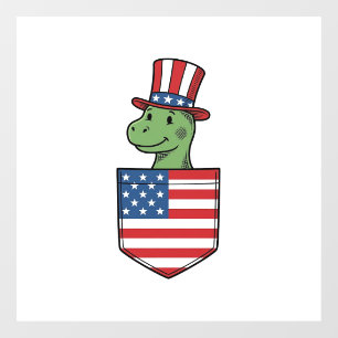 Patriottische Dinosaur Pocket Vintage Shirt Ontwer Raamsticker