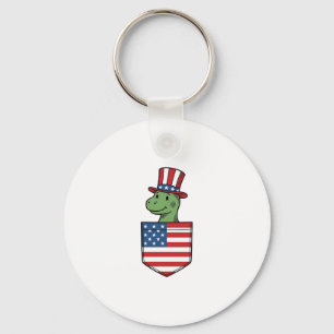 Patriottische Dinosaur Pocket Vintage Shirt Ontwer Sleutelhanger