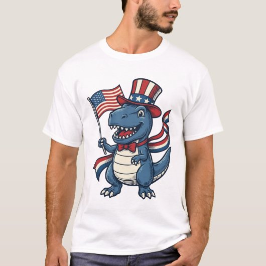 Patriottische Dinosaur Vintage Vector T-shirt Ontw (Voorkant)