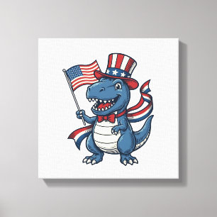 Patriottische Dinosaur Vintage Vector T-shirt Ontw Canvas Afdruk