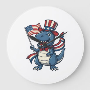 Patriottische Dinosaur Vintage Vector T-shirt Ontw Grote Klok