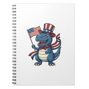 Patriottische Dinosaur Vintage Vector T-shirt Ontw Notitieboek