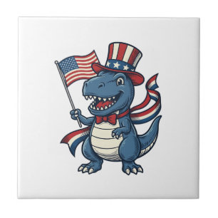 Patriottische Dinosaur Vintage Vector T-shirt Ontw Tegeltje