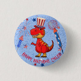 Patriottische dinosaurus verjaardag, ronde button 3,2 cm