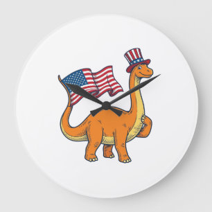Patriottische Dinosaurus Vlag Vintage Gravure Shir Grote Klok
