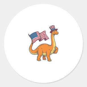 Patriottische Dinosaurus Vlag Vintage Gravure Shir Ronde Sticker