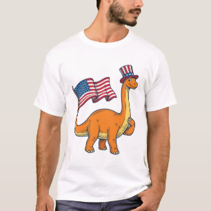 Patriottische Dinosaurus Vlag Vintage Gravure Shir T-shirt