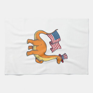 Patriottische Dinosaurus Vlag Vintage Gravure Shir Theedoek
