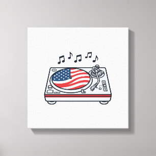 Patriottische DJ Draaitafel Muziek Vintage Shirt O Canvas Afdruk