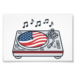 Patriottische DJ-draaitafel muziek vintage shirt o Foto Afdruk