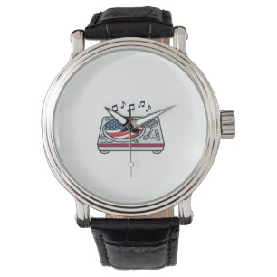 Patriottische DJ-draaitafel muziek vintage shirt o Horloge