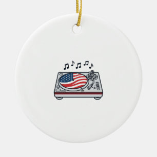 Patriottische DJ-draaitafel muziek vintage shirt o Keramisch Ornament
