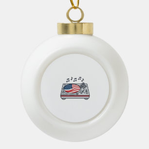 Patriottische DJ-draaitafel muziek vintage shirt o Keramische Bal Ornament