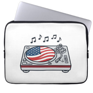 Patriottische DJ Draaitafel Muziek Vintage Shirt O Laptop Sleeve
