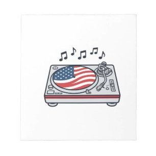 Patriottische DJ-draaitafel muziek vintage shirt o Notitieblok