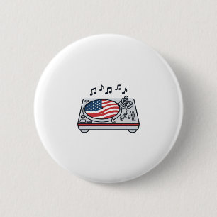 Patriottische DJ Draaitafel Muziek Vintage Shirt O Ronde Button 5,7 Cm