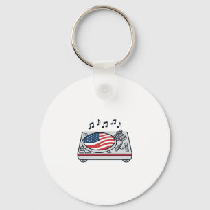 Patriottische DJ-draaitafel muziek vintage shirt o Sleutelhanger