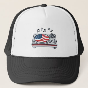Patriottische DJ-draaitafel muziek vintage shirt o Trucker Pet