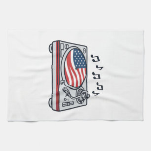 Patriottische DJ Draaitafel Muziek Vintage T-shirt Theedoek