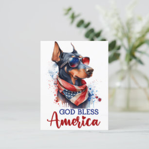 Patriottische Dobermann, God Zegen Amerika Ansicht Briefkaart