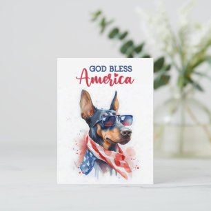 Patriottische Dobermann, God Zegen Amerika Prentbr Briefkaart