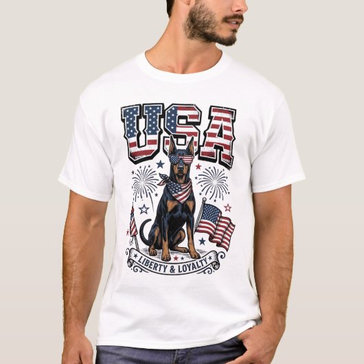 Patriottische Dobermann USA Vintage Gravure Shirt  (Voorkant)