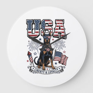 Patriottische Dobermann VS Vintage Gravure Shirt D Grote Klok
