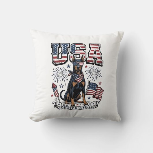 Patriottische Dobermann VS Vintage Gravure Shirt D Kussen (Voorkant)