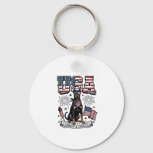 Patriottische Dobermann VS Vintage Gravure Shirt D Sleutelhanger (Voorkant)
