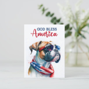 Patriottische Dog-Boxer, God zegene Amerika Briefk Briefkaart
