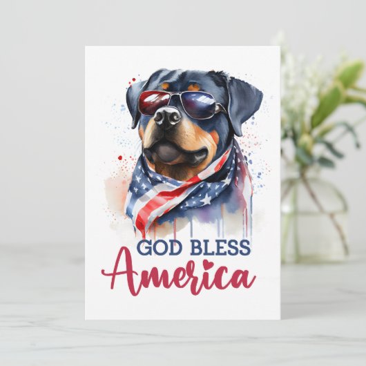 Patriottische Dog-Rottweiler 4 juli Kaart (Staand voorkant)