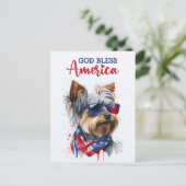Patriottische Dog-Yorkie, God zegene Amerika Brief Briefkaart (Staand voorkant)