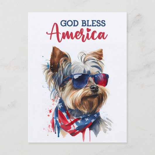 Patriottische Dog-Yorkie, God zegene Amerika Brief Briefkaart (Voorkant)