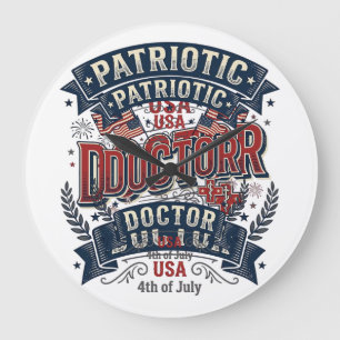 Patriottische Dokter 4 juli Vintage T-shirt Ontwer Grote Klok