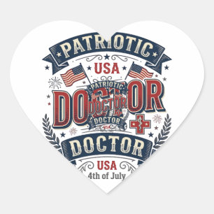 Patriottische Dokter 4 juli Vintage T-shirt Ontwer Hart Sticker