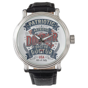 Patriottische Dokter 4 juli Vintage T-shirt Ontwer Horloge