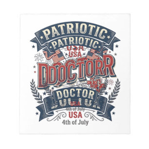 Patriottische Dokter 4 juli Vintage T-shirt Ontwer Notitieblok