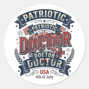 Patriottische Dokter 4 juli Vintage T-shirt Ontwer Ronde Sticker