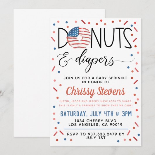 Patriottische Donut Baby Sprinkle Shower-uitnodigi Kaart (Voorkant / Achterkant)