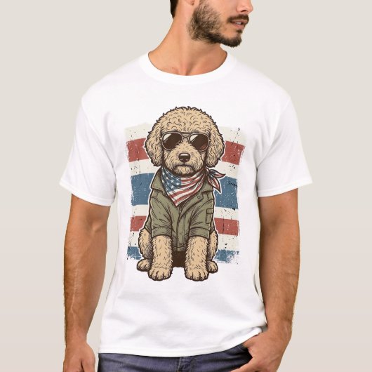 Patriottische Doodle Hond Vintage Gravure Shirt On (Voorkant)