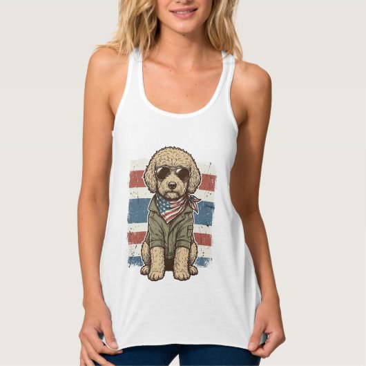 Patriottische Doodle Hond Vintage Gravure Shirt On (Voorkant)