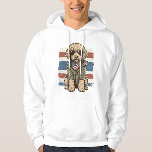 Patriottische Doodle Hond Vintage Gravure Shirt On (Voorkant)