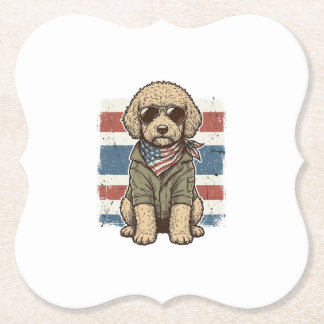 Patriottische Doodle Hond Vintage Gravure Shirt On Kartonnen Onderzetters
