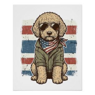 Patriottische Doodle Hond Vintage Gravure Shirt On Perfect Poster