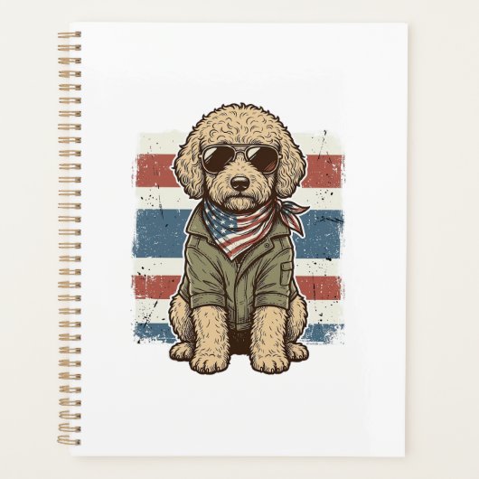 Patriottische Doodle Hond Vintage Gravure Shirt On Planner (Voorkant)