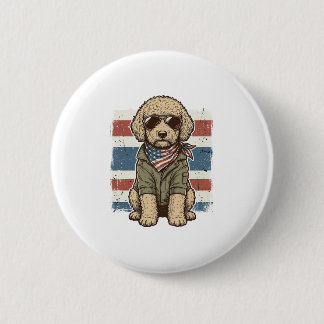 Patriottische Doodle Hond Vintage Gravure Shirt On Ronde Button 5,7 Cm