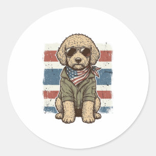 Patriottische Doodle Hond Vintage Gravure Shirt On Ronde Sticker