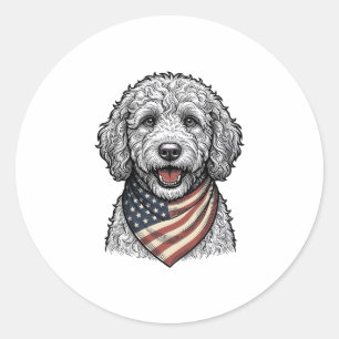 Patriottische Doodle Hond Vintage Gravure Vector O Ronde Sticker