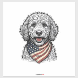 Patriottische Doodle Hond Vintage Gravure Vector O Sticker