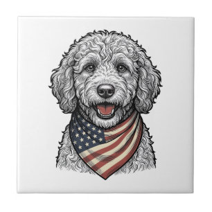 Patriottische Doodle Hond Vintage Gravure Vector O Tegeltje